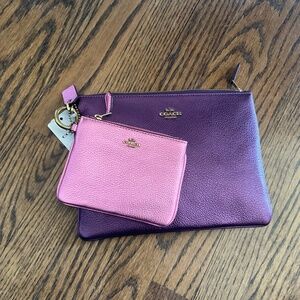 Coach set of 2 metallic pouches/clutches pink, purple